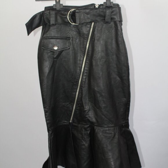 Women's HM Black Pencil Pleather Skirt Size 4 - Picture 4 of 14